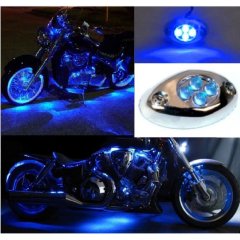 1Pc Blue LED Chrome Accent Module Motorcycle Chopper Frame Neon Glow Light Pod Octane Lighting