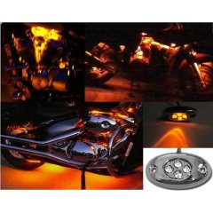 1 Orange Amber LED Chrome Modules Motorcycle Chopper Frame Neon Glow Lights Pod Octane Lighting