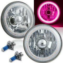 5 3/4 Inch SMD Pink LED Halo Angel Eye Halogen 60/55w Crystal Clear Headlight Pair Octane Lighting