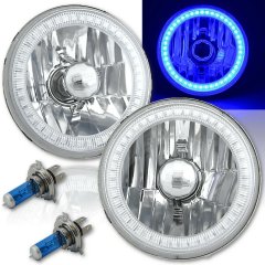 5 3/4 Inch SMD Blue LED Halo Halogen Bulb Headlight Angel Eye Crystal Clear Pair Octane Lighting