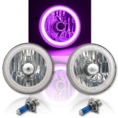 5 3/4 Inch Purple SMD LED Halo Angel Eye Halogen Light Crystal Clear Headlight Pair Octane Lighting