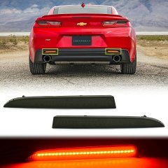 LED Smoked Black Rear Bumper Reflector Lenses Pair For 16-18 Chevrolet Camaro Octane Lighting