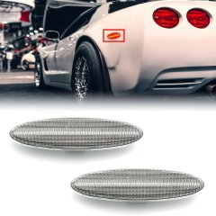 Clear Rear Red LED Side Marker Lamp Lens Pair For 97-04 C5 Chevy Corvette Octane Lighting