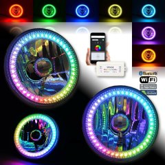 5 3/4 Inch Bluetooth RGB SMD Color Chase Chasing LED Halo Angel Eye Headlight Pair Octane Lighting