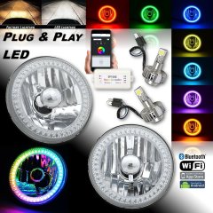 5 3/4 Inch RGB SMD Color-Chasing Halo Angel Eye Headlight 18/24W LED Lamp Bulb Pair Octane Lighting