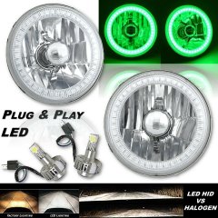 5 3/4 Inch Green SMD LED Halo Angel Eye Crystal Clear Headlight 6000k LED Bulb Pair Octane Lighting
