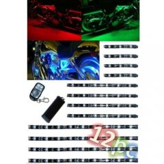 12Pc Motorcycle RGB/Red/Green/Blue/Yellow Glow Lights Flexible LED Strips Kit