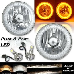 5 3/4 Inch Amber SMD LED Halo Angel Eye Crystal Clear Headlights w/ 6k LED Bulb Pair Octane Lighting