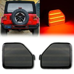 Smoked Lens Red LED Rear Bumper Reflector Light Pair For 18-20 Jeep Wrangler Octane Lighting