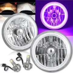 7" Purple COB LED Halo Angel Eye Headlights 6000K LED Light Bulb Headlamp Pair