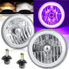 7" Purple COB LED Halo Angel Eye Headlights 4000Lm LED Light Bulb Headlamp Pair