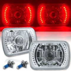 7X6 Red LED Halo Projector Halogen Crystal Headlights Angel Eye H4 Light Bulbs