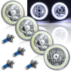 5-3/4" White LED COB SMD Halo Angel Eye Halogen Light Bulbs Metal Headlights Set