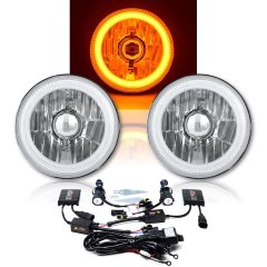 5-3/4" Amber LED COB SMD Halo Angel Eye 6000K 6K HID Light Bulbs Headlights Pair