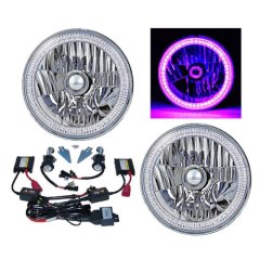 7" SMD Purple LED Halo Headlights 6000K HID Light Kit Fits 76-15 Jeep Wrangler