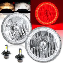 7" Red COB LED Halo Angel Eye Headlights 6K 4000Lm LED Light Bulb Headlamp Kit
