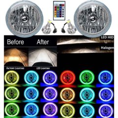 7" Multi-Color Change COB LED Halo Angel Eye Headlights Pair For Jeep Wrangler