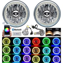 5-3/4" Bluetooth Cell Phone SMD Color Change Halo Angel Eye LED Headlights Pair