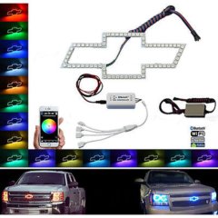 Chevy Bowtie Emblem Multi-Color LED RGB Halo Ring BLUETOOTH Set Chevrolet Logo