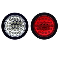 4" Round Brake Back Up Reverse Tail Light Turn Signal Red & White Led Light Pair