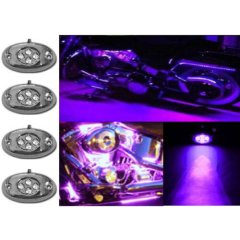 4Pc Purple LED Chrome Accent Module Motorcycle Chopper Frame Neon Glow Light Pod