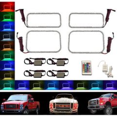 08-10 Ford F-250 Multi-Color Changing Shift LED RGB Halo Headlight Rings Set IR