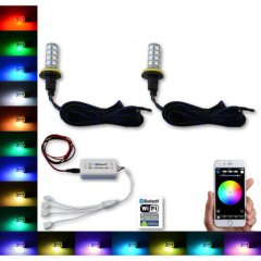 H11 27 SMD RGB Multi-Color Changing Shift Led Fog Light Bulb Bluetooth Pair