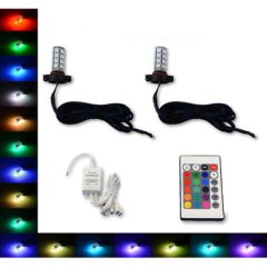 H16 5202 27 SMD RGB Multi-Color Changing Shift Led Fog DRL Light Bulb IR Pair