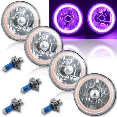 5-3/4" Purple COB SMD LED Halo Angel Eye Halogen Light Bulb Metal Headlights Set