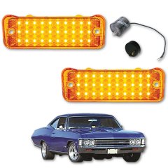 1966 66 Chevy Impala LED Park Light Turn Signal Lamp Lens Lenses w/ Flasher Pair