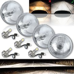 5-3/4" Stock Glass Metal Headlight 18/24w 6k LED H4 Lamp Light Bulb Headlamp Set