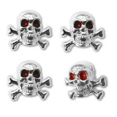 Chrome Skull w/ Red Eyes & Cross Bones Tire Valve Stem Caps Covers Car Set of 4