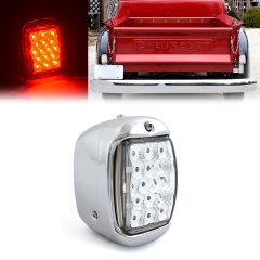 Red LED RH Tail Light Clear Lens & Chrome Housing for 1940-53 Chevy GMC Truck