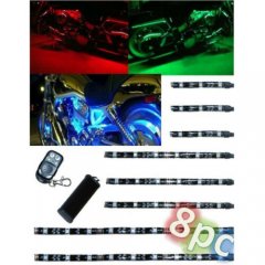 8Pc Motorcycle RGB/Red/Green/Blue/Yellow Glow Lights Flexible LED Strips 12V Kit