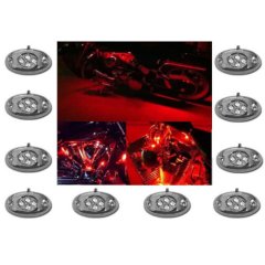 10Pc Red LED Chrome Modules Motorcycle Chopper Frame Neon Glow Lights Pod Kit