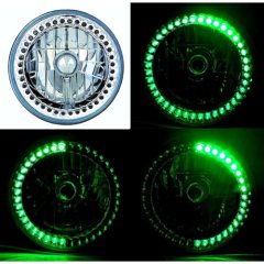 7" H6024/6014 Green LED Angel Eye Ring Halo Headlight Blinker Turn Signal Light