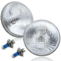 7" Halogen Semi Sealed Beam Stock Headlight Headlamp White H4 Bulbs 60/55W Pair