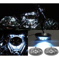 2Pc White LED Chrome Modules Motorcycle Chopper Frame Neon Glow Lights Pods Kit