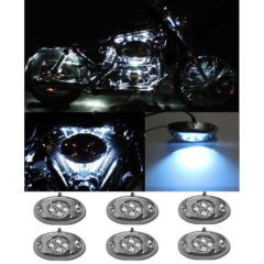 6Pc White LED Chrome Modules Motorcycle Chopper Frame Neon Glow Lights Pods Kit