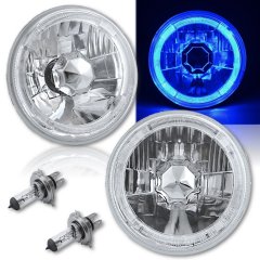 5-3/4 Blue LED Halo Halogen Light H4 Bulb Headlight Angel Eye Crystal Clear Pair