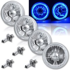 5-3/4" Blue LED Halo Halogen H4 Light Bulb Headlight Angel Eye Crystal Clear Set