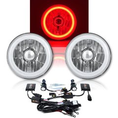 5-3/4" Red LED COB SMD Halo Angel Eye 6000K 6K HID Light Bulbs Headlights Pair
