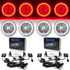 5-3/4" Red COB SMD LED Halo Angel Eye 6000K 6K HID Light Bulbs Headlights Set