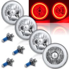 5-3/4" Red LED COB SMD Halo Angel Eyes Halogen Light Bulbs Metal Headlights Set