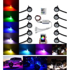 Multi-Color Changing LED RGB SMD Rock Light Bluetooth Set of 10 For Jeep Truck Octane Lighting