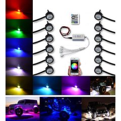 Multi-Color Changing LED RGB SMD Rock Light Bluetooth Set of 12 For Jeep Truck Octane Lighting