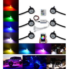 Multi-Color Changing LED RGB SMD Rock Light Bluetooth Set of 6 For Jeep Truck Octane Lighting