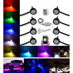 Multi-Color Changing LED RGB SMD Rock Light Bluetooth Set of 8 For Jeep Truck Octane Lighting