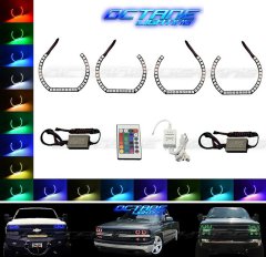 99-02 Silverado 00-06 Suburban Tahoe Multi-Color LED RGB Headlight Halo Ring Set Octane Lighting