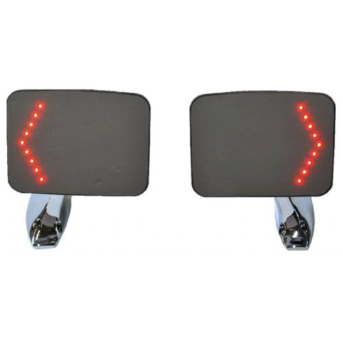 Truck Square Rectangle Chrome Outside Rearview LED Turn Signal Door Mirrors Pair